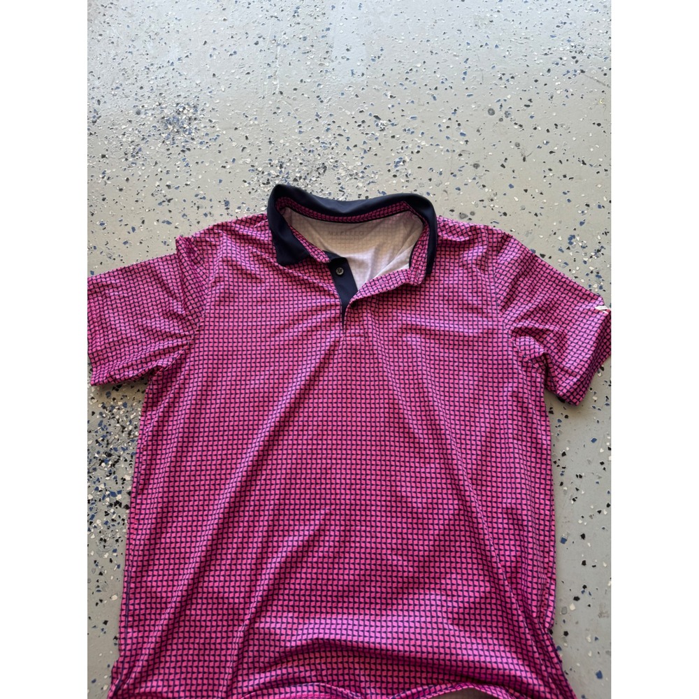 Maelreg Performance Polo Shirt Geometric Print Golf Athletic Pink Mens Size L
